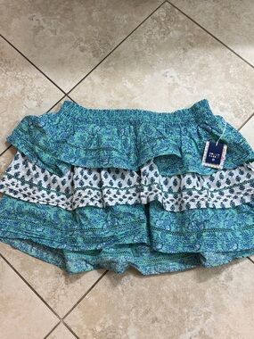 Roller Rabbit - Women's Garden Floral/Bouquet Tiered Mini Skirt teal 2x plus